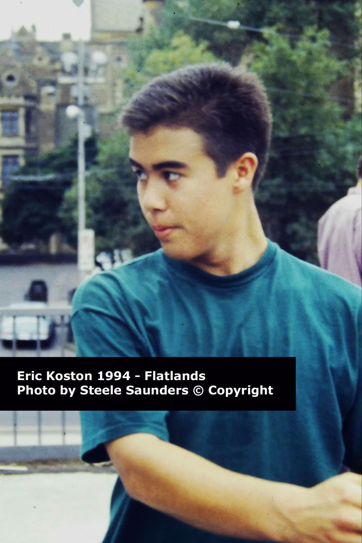 Portrait of Eric Koston in 1994 at the Flatlands Skate Demonstration 
            by Steele Saunders