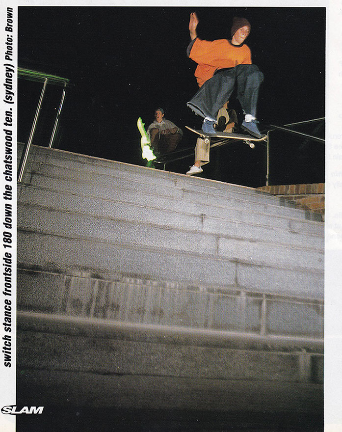 Davo doing a Switch Stance 180 Ollie down 10 stairs in Chatswood, Sydney.